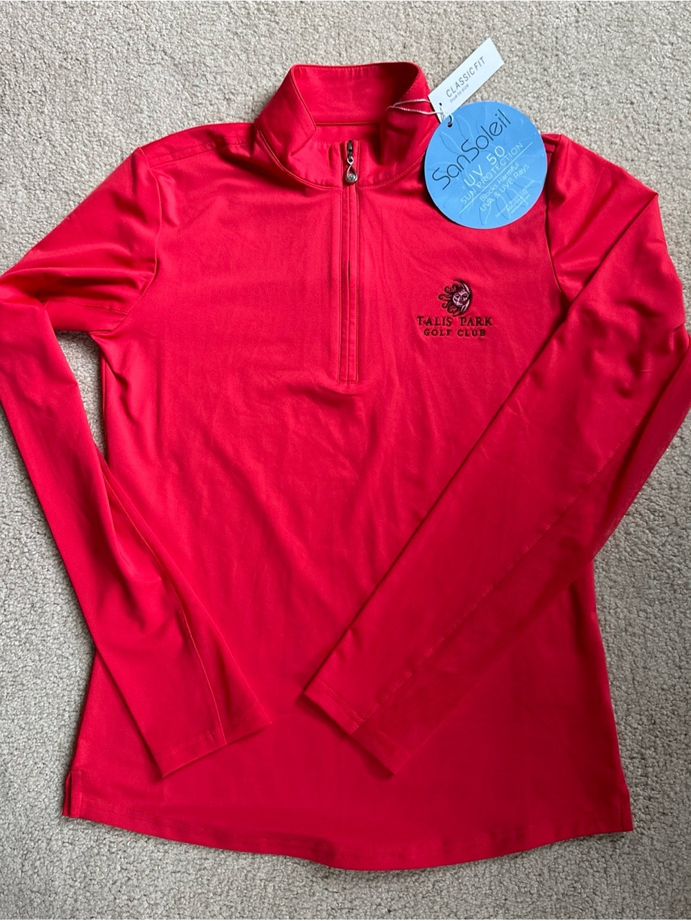 San Soleil UV 50 Red Talis Park Golf Club Women's Quarter-Zip Performance Top